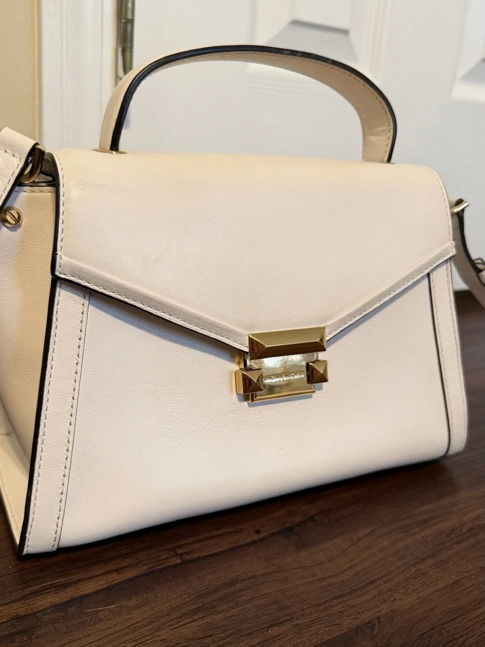 Michael Kors Cream Leather Top-Handle Satchel with Gold Hardware
